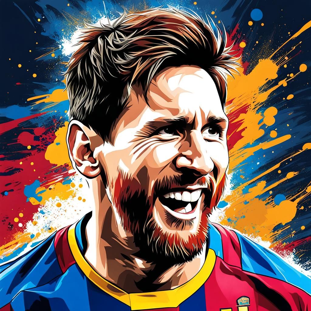 Lionel Messi Portrait: Football Legend in Splash Art Style