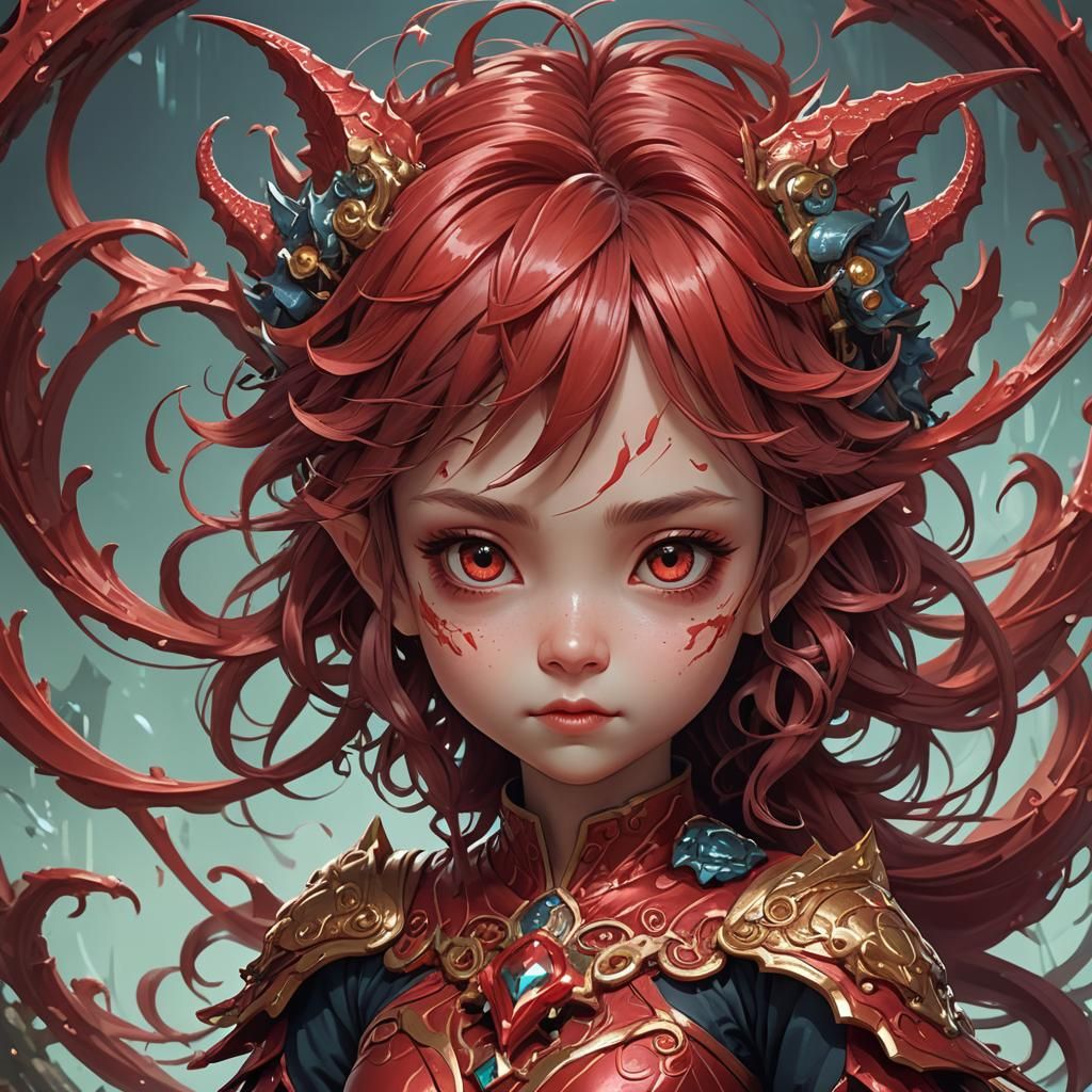 Chibi Red Monster Fairy Portrait in Digital Art Style