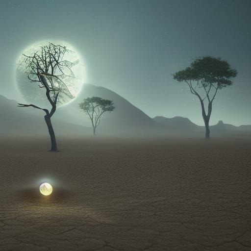 Glowing Seed Sprouts in Arid Desert Night