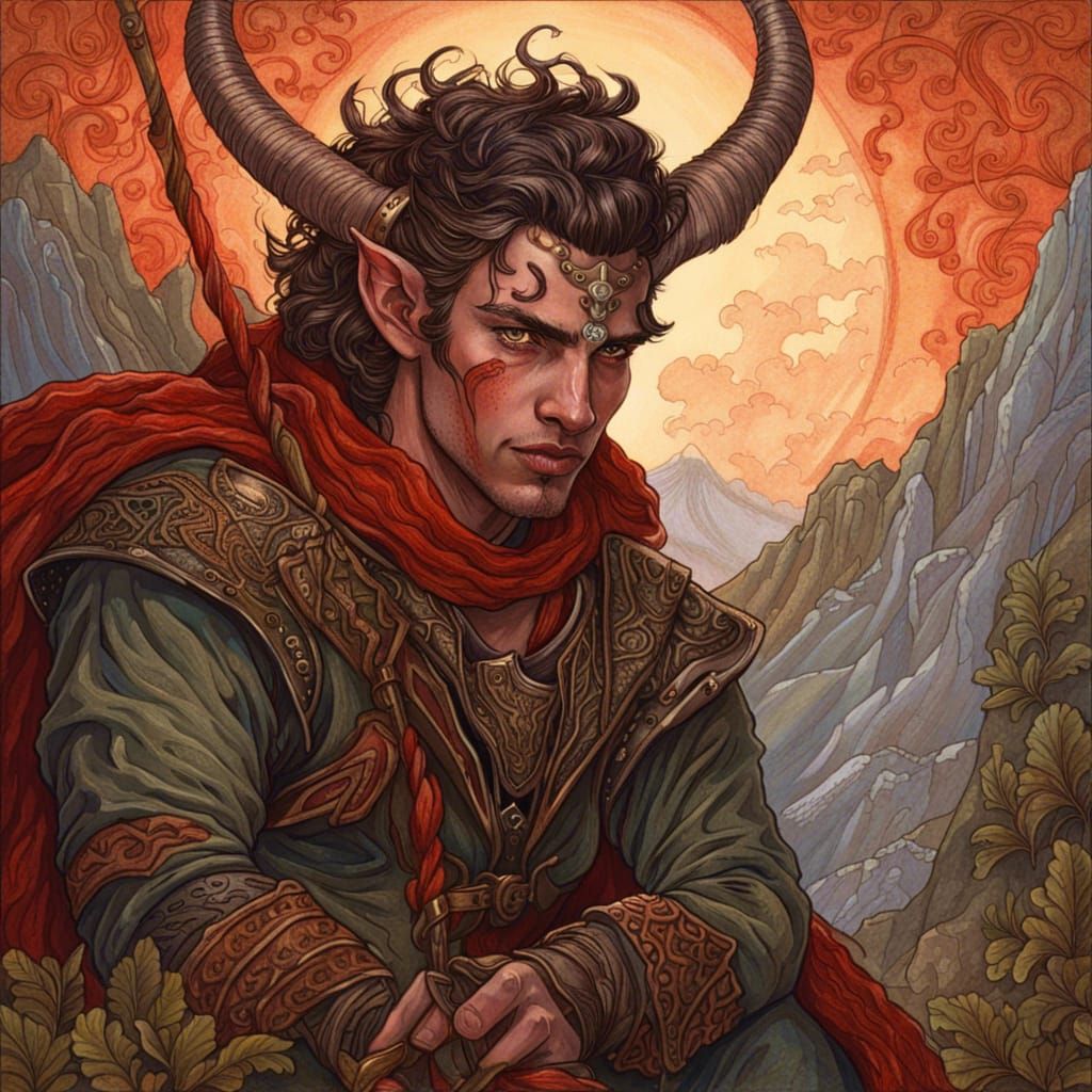 Tiefling Ranger Portrait in Mythic Fantasy Style