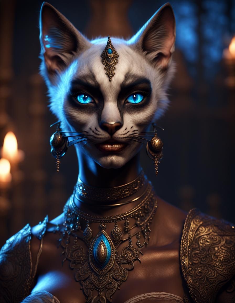 Siamese Vampire Khajiit: Detailed Fantasy Art
