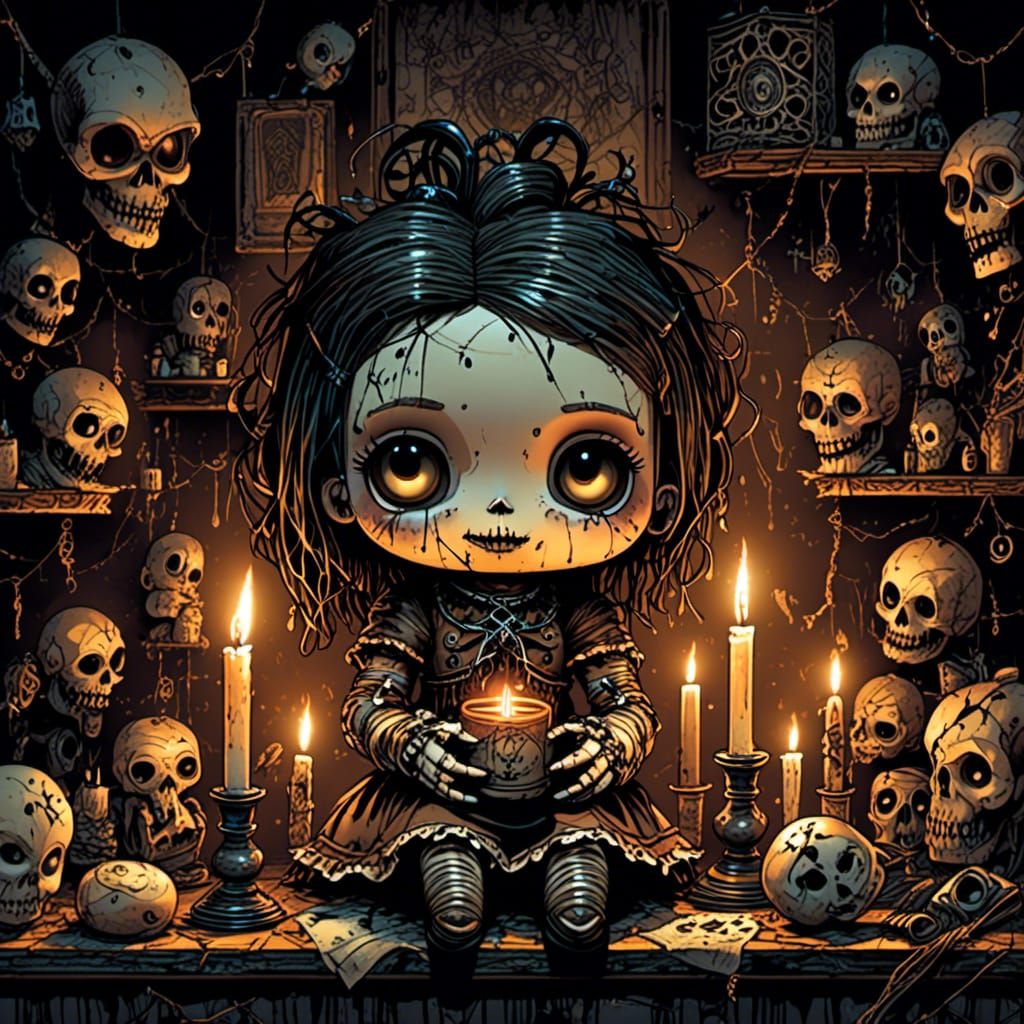 Haunted Voodoo Doll Portrait in Gothic Horror Style
