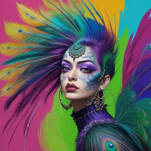 Peacock Woman: Abstract Expressionist Portrait