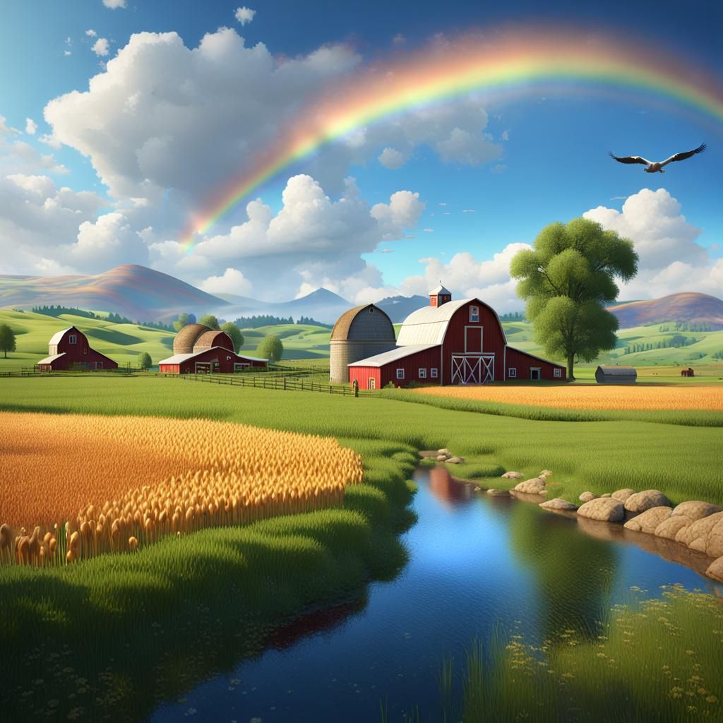 Vibrant Farm and Ranch Scene in Detailed Matte Painting