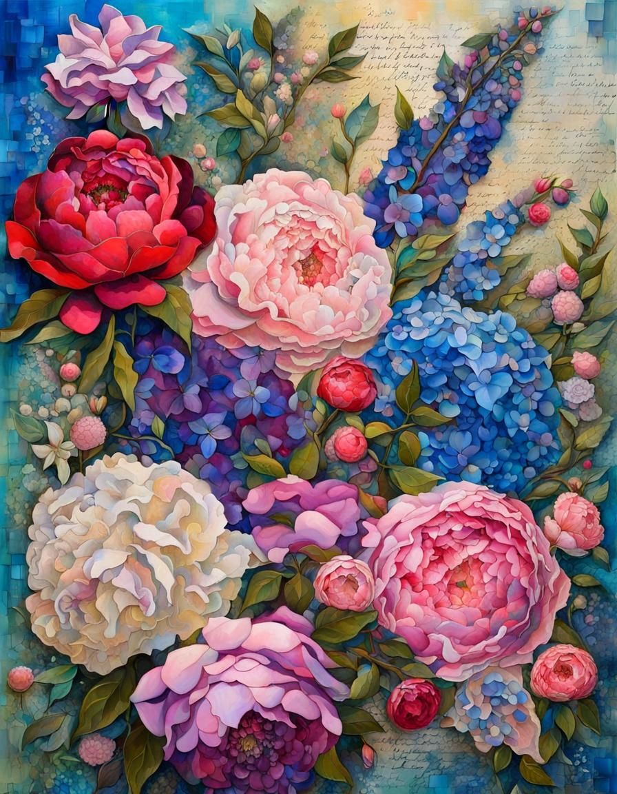 Dimensional Collage of a Blooming Garden