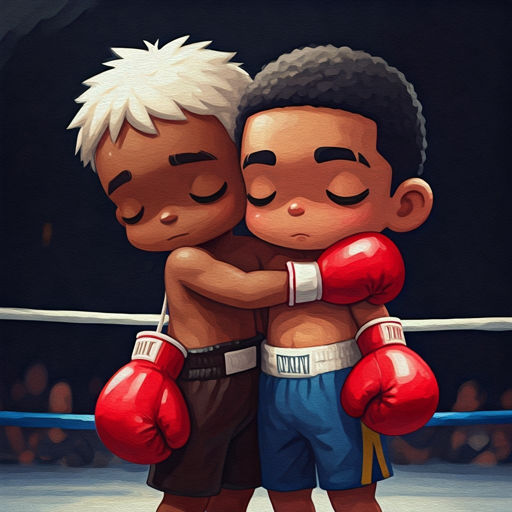 Animated Chibi Boxers Hugging After Match