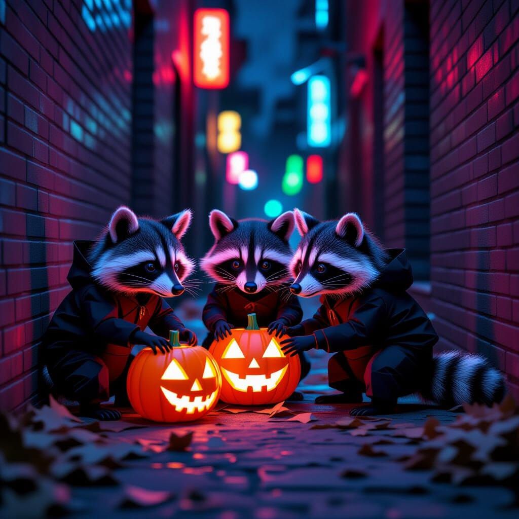 Mischievous Raccoons in Halloween Costumes Steal Cybernetic ...