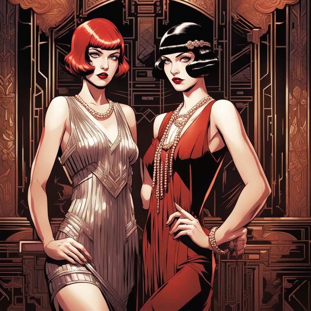 Flapper Girls in Art Deco Style Comic Art