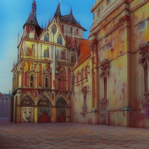 Gothic Deserted Town in Hungary: Hyperrealistic Splash Art