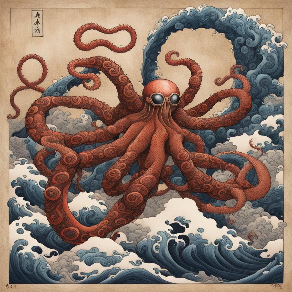 Doctor Octopus as Hokusai Illustration