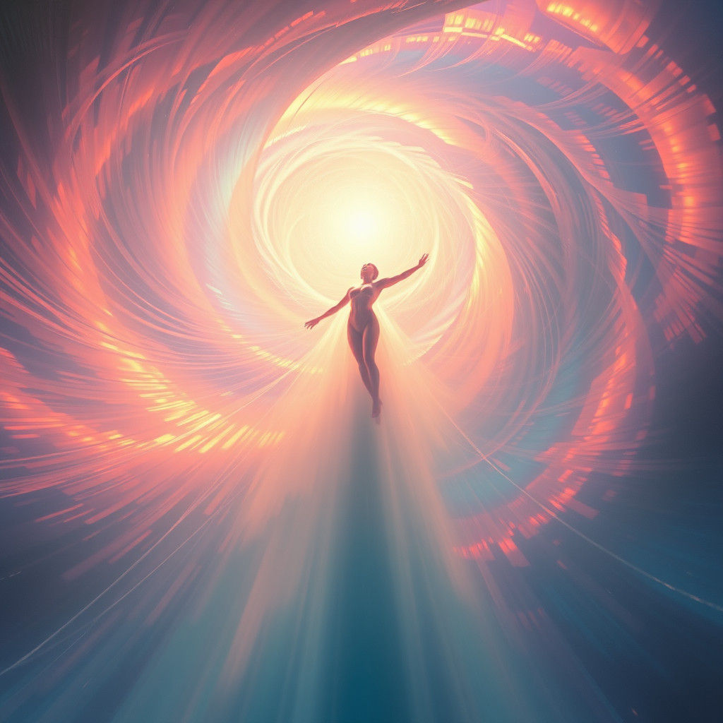 Ascension into Iridescent Vortex in Surrealist Style