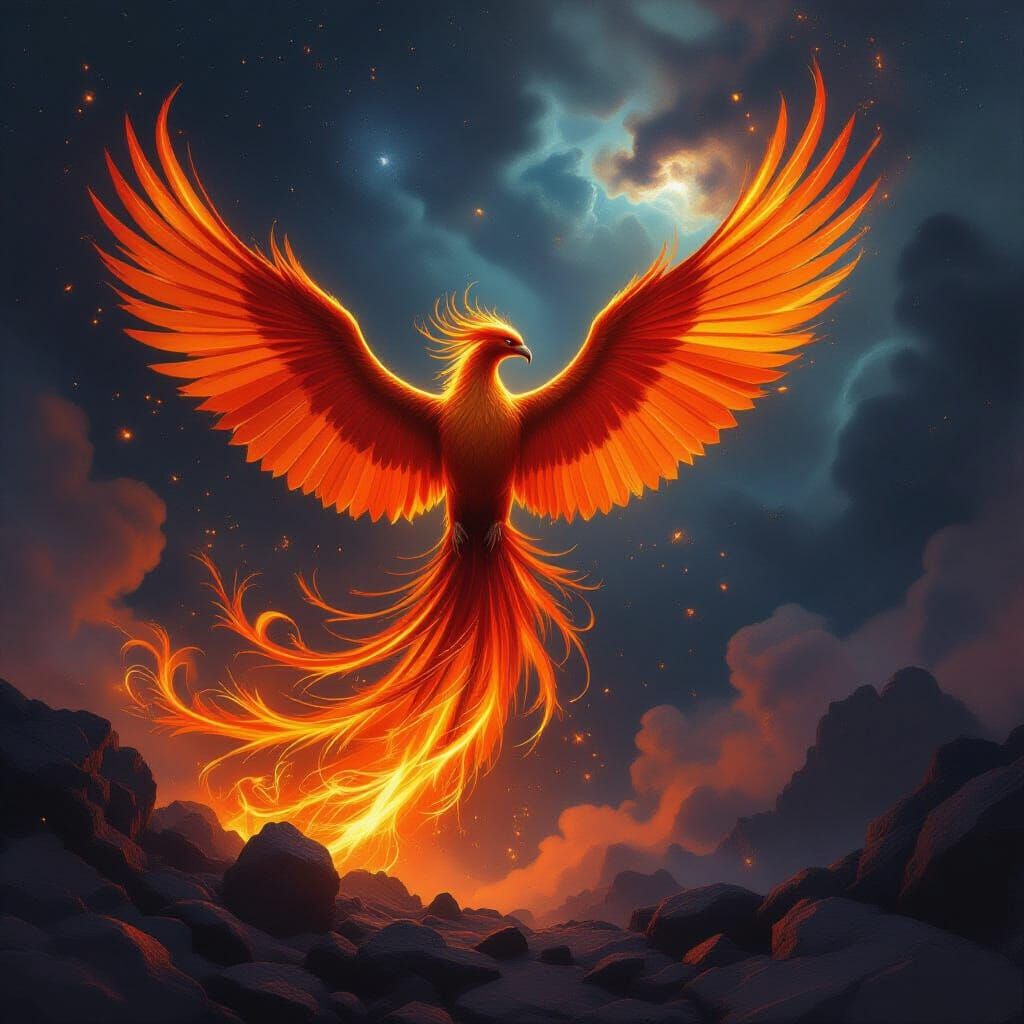 Majestic Phoenix Rises from Ashes in Cosmic Nebula