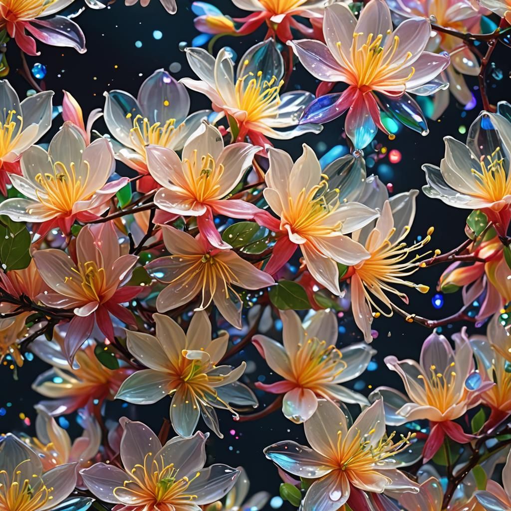 Mesmerizing Glass Art Honeysuckle Blossom at Night