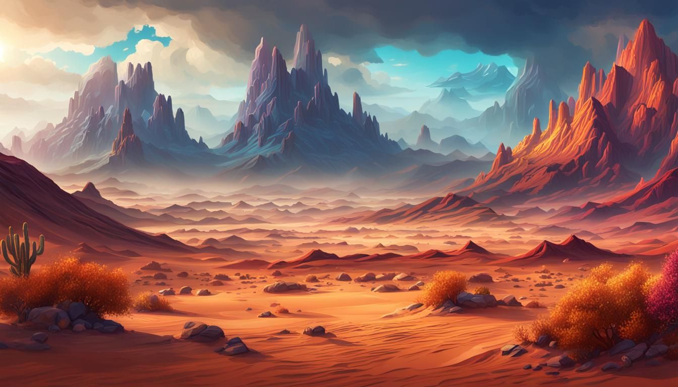 Desert Mountain Landscape After Rain in Abstract Style