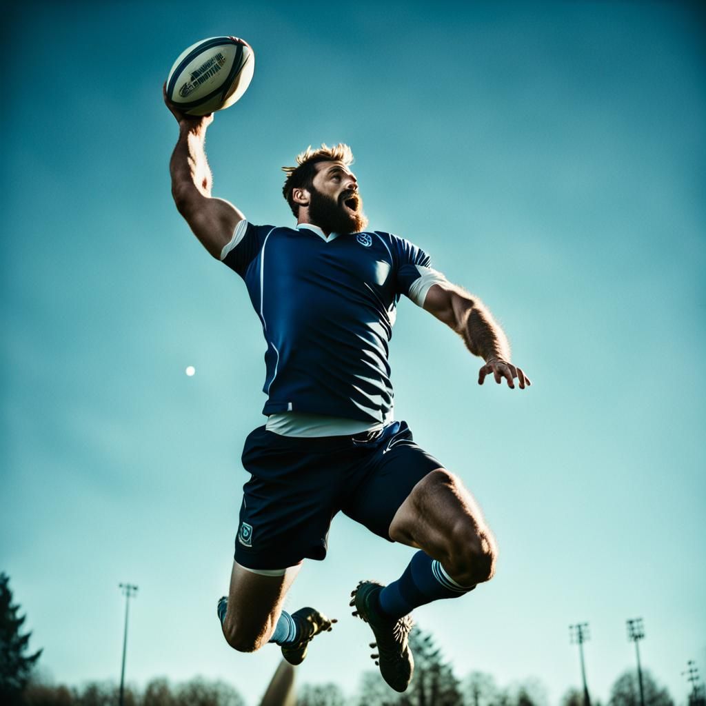 Rugby Player Leaps for Ball in Cinematic Style