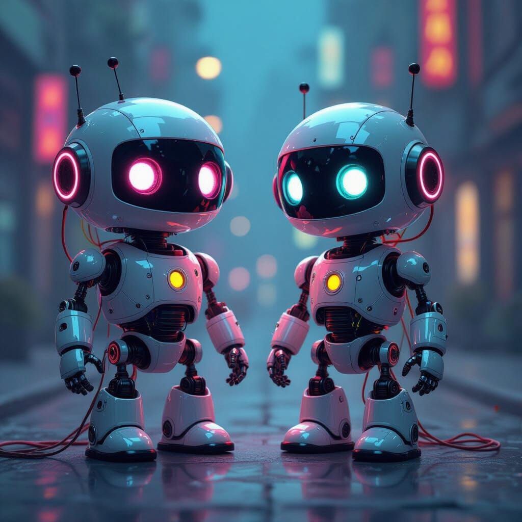 Adorable Robots with Expressive Eyes, Futuristic Design