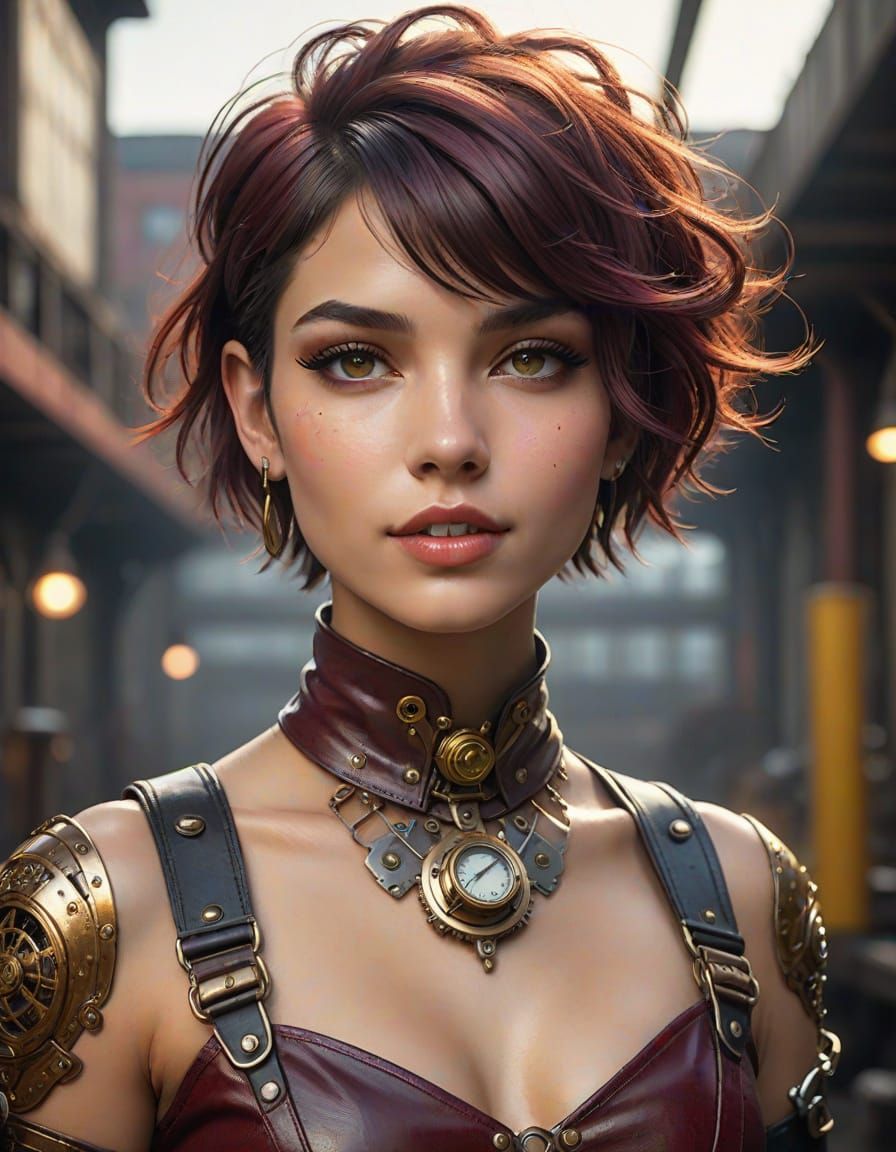 Steampunk Siren with Intricate Leather Attire