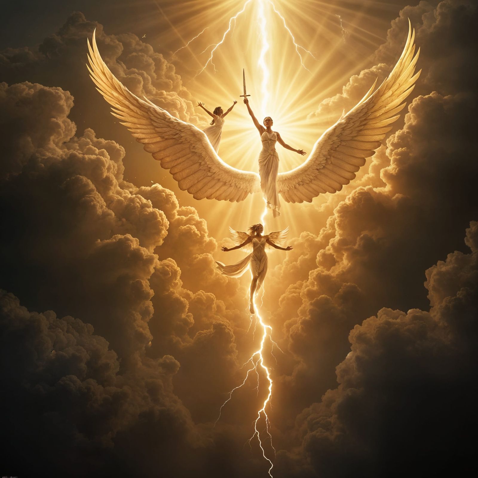 Angels Descend with Swords in Epic Lighting