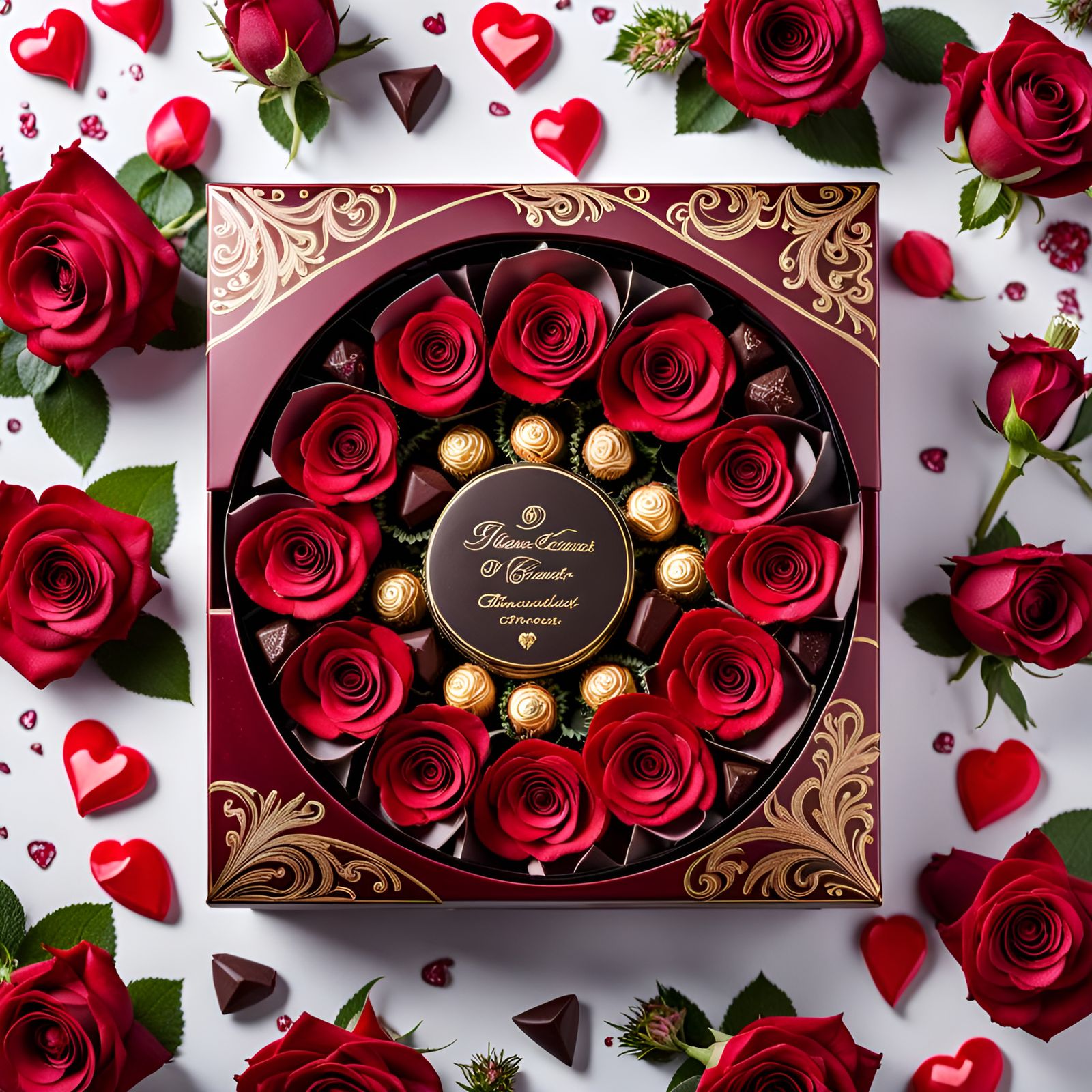 Romantic Roses and Chocolates in Ornate Display