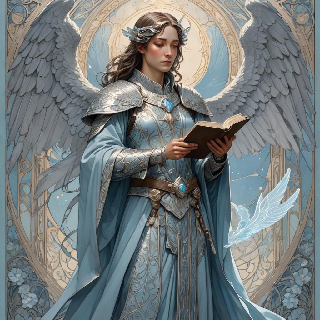 Angelic Figure with Book in Art Nouveau Style