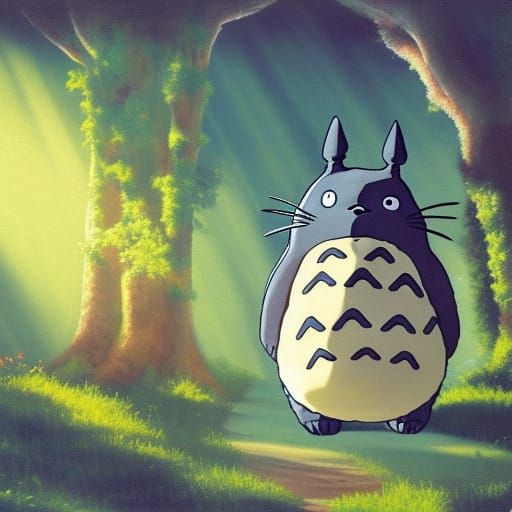 Totoro Oil Painting with Volumetric Lighting