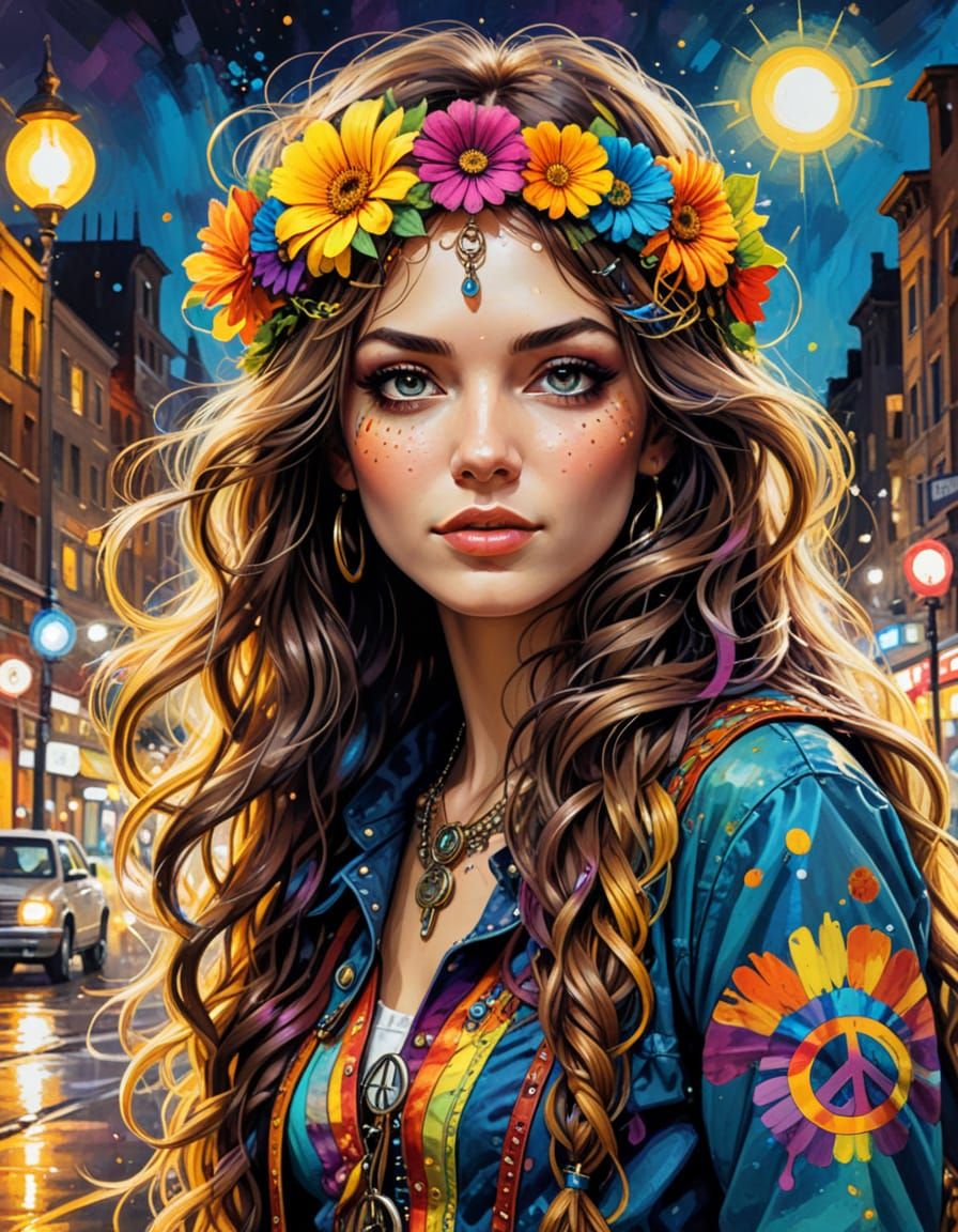 Steampunk Hippie Girl Band in Vivid Oils