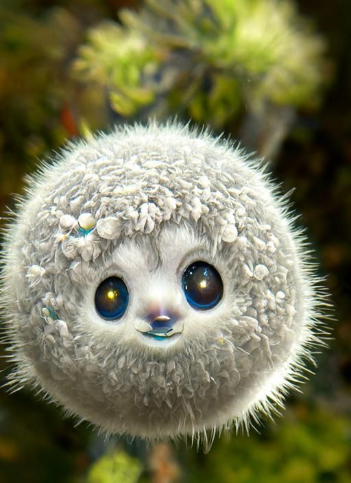 Adorable Fuzzy Orb Floating in Clouds, 3D Render