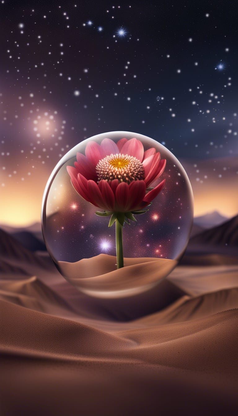 Galaxy Flower in Glass Globe, Desert Scene