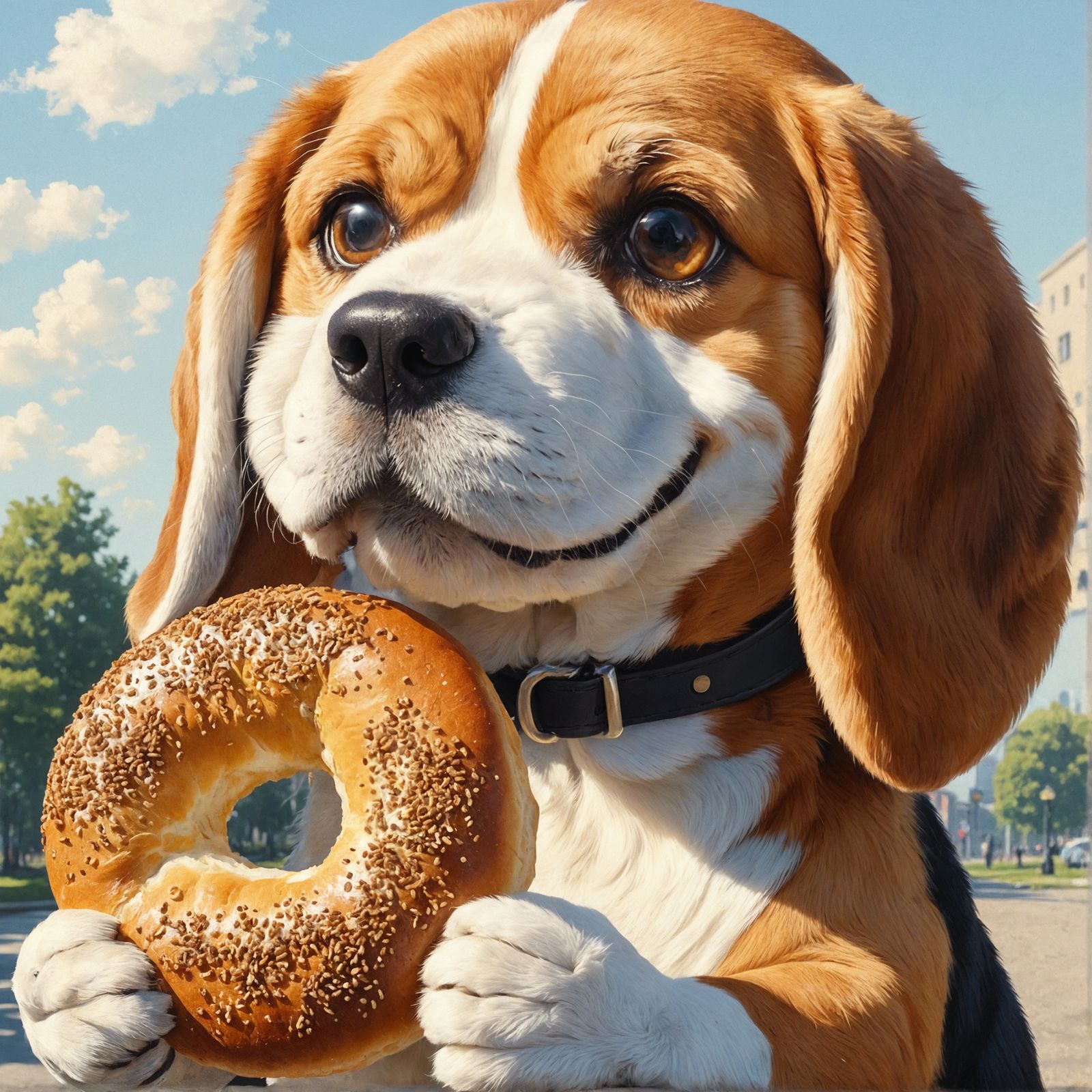 Beagle and Bagel: A Detailed Oil Painting