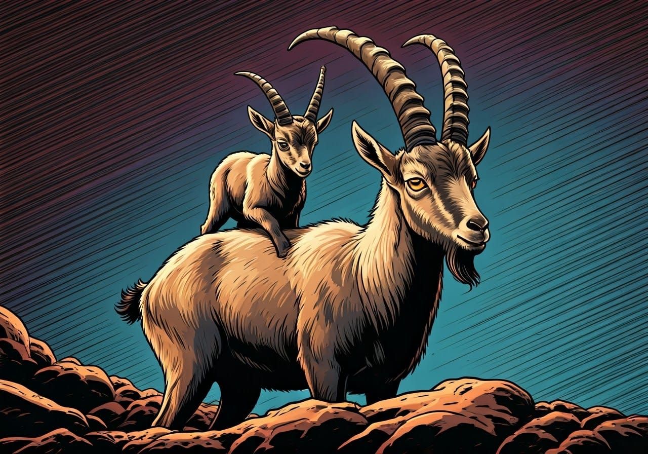 Steinbock doe and kid