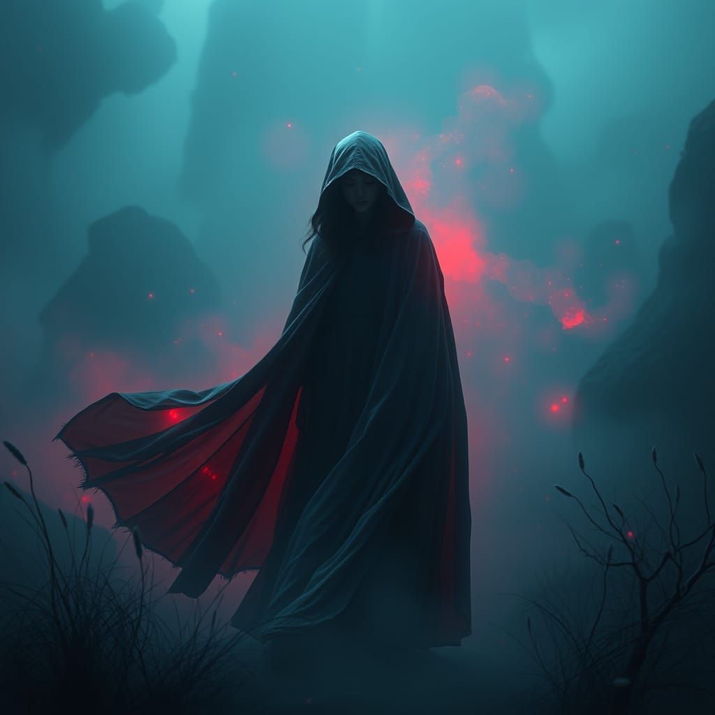 Woman in Cloak of Shadows: Dystopian Future
