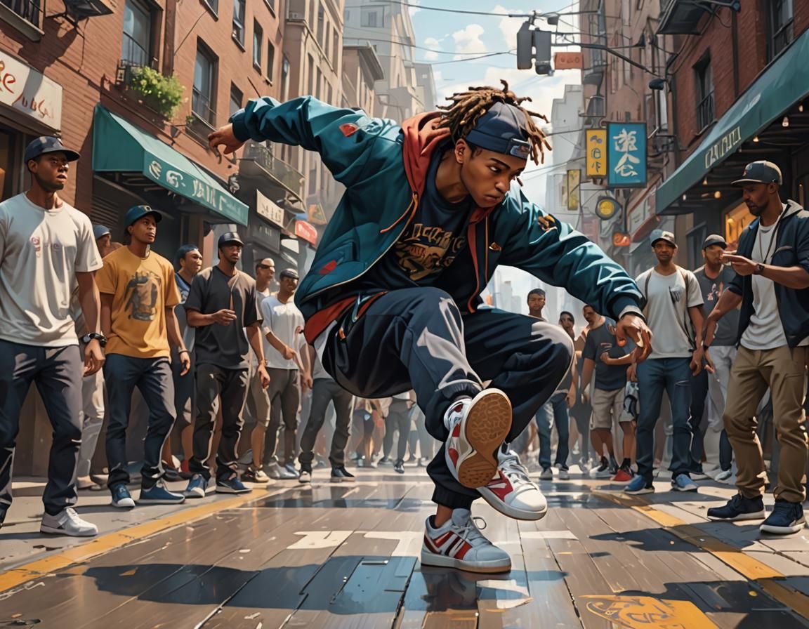 Breakdancers on City Streets, Hyperdetailed Digital Art