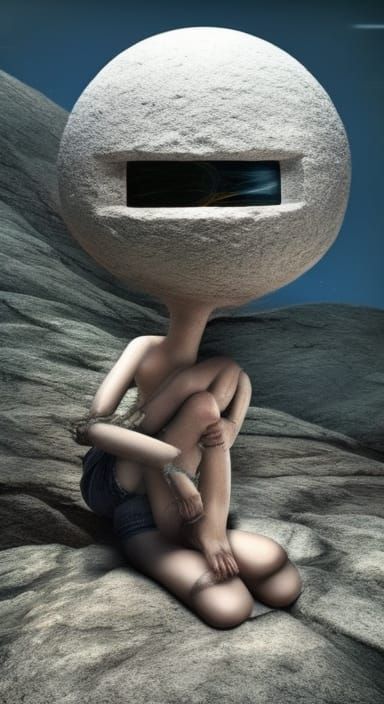 Celestial Woman in Surreal Sun and Moon Star