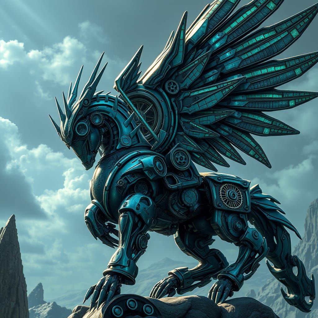 Gothic Steampunk Pegasus with Mechanical Fairy Wings