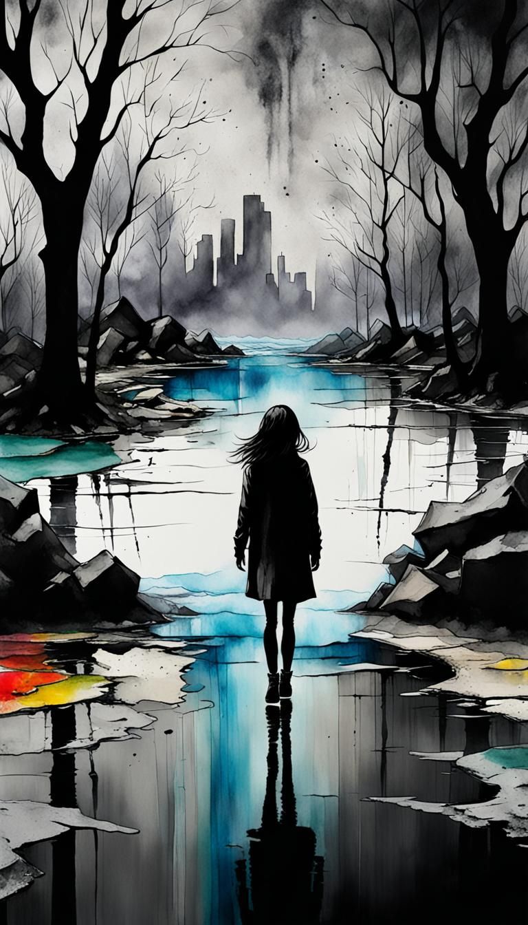 Despair: A Woman Screaming Color on Concrete