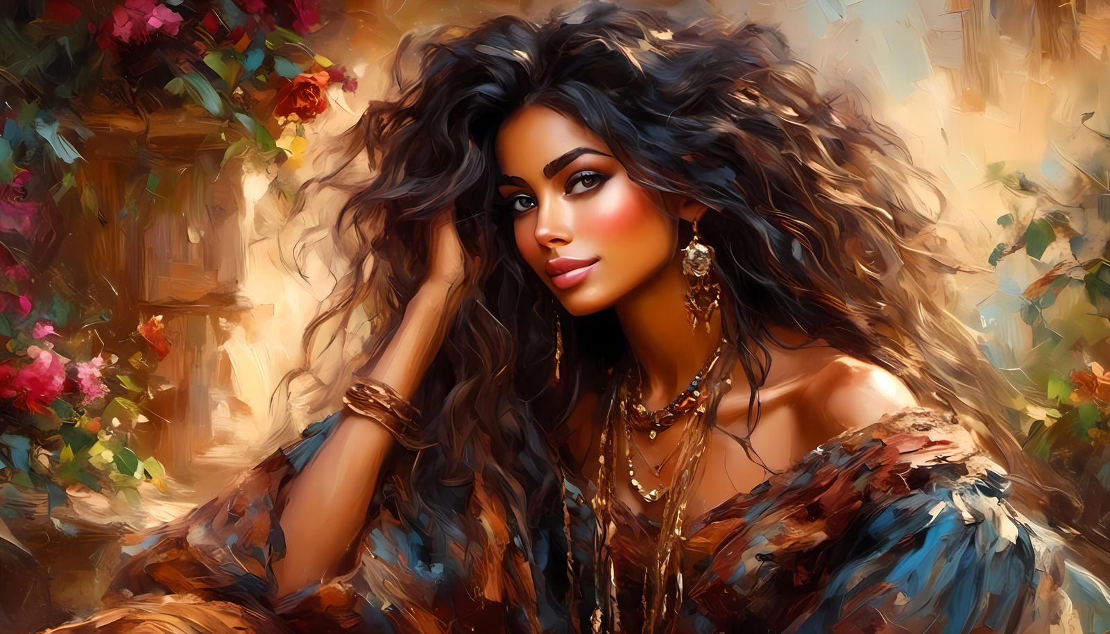 Elegant Victorian Boho Lady in Black