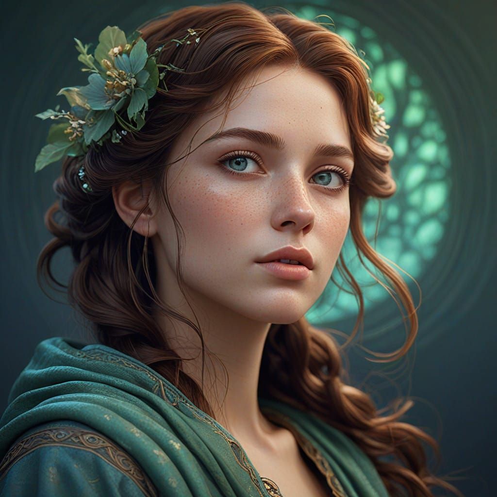 Enchanting Ethereal Portrait in Dreamy, Art Nouveau-Inspired...