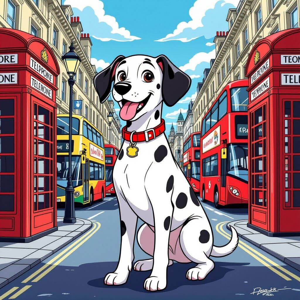 Lucky the Dalmatian in Anime-Style London Scene