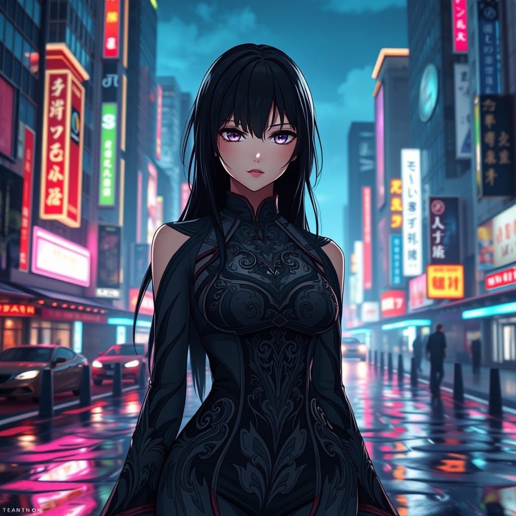 Anime City Goddess Under Neon Skies