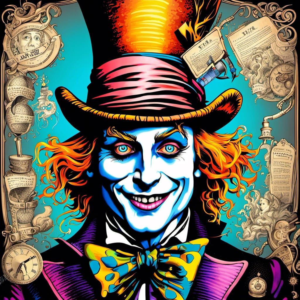 Diagrammatic Mad Hatter in Wonderland, Surreal Art