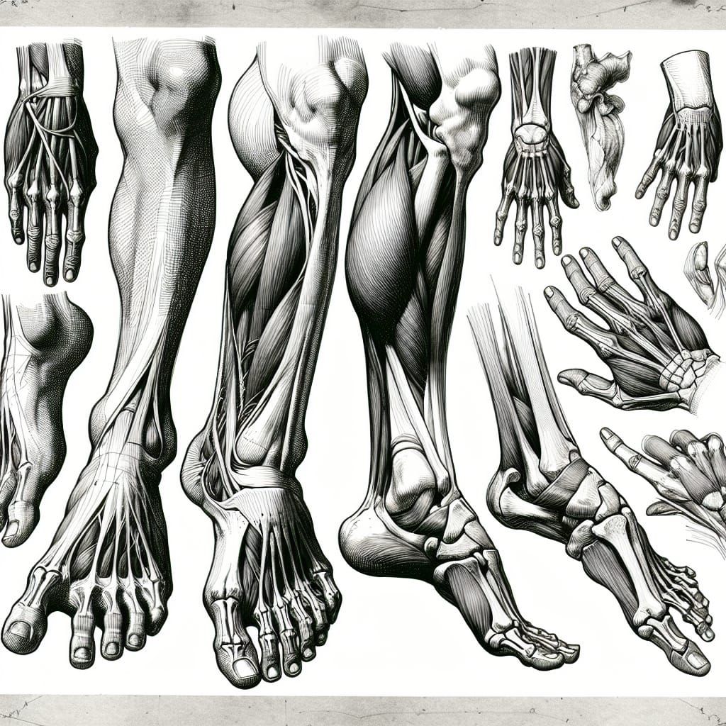 Renaissance Anatomy Study: Detailed Sketches of Human Feet