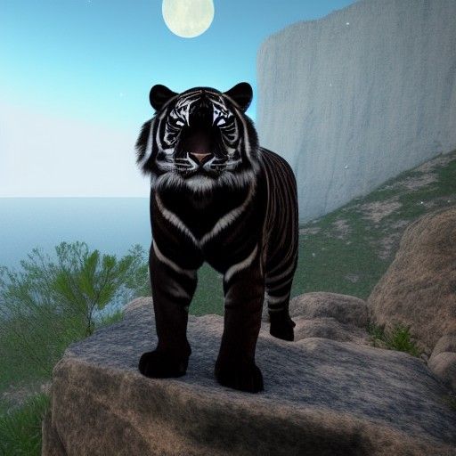 Majestic Black Tiger Overlooking Night Sky