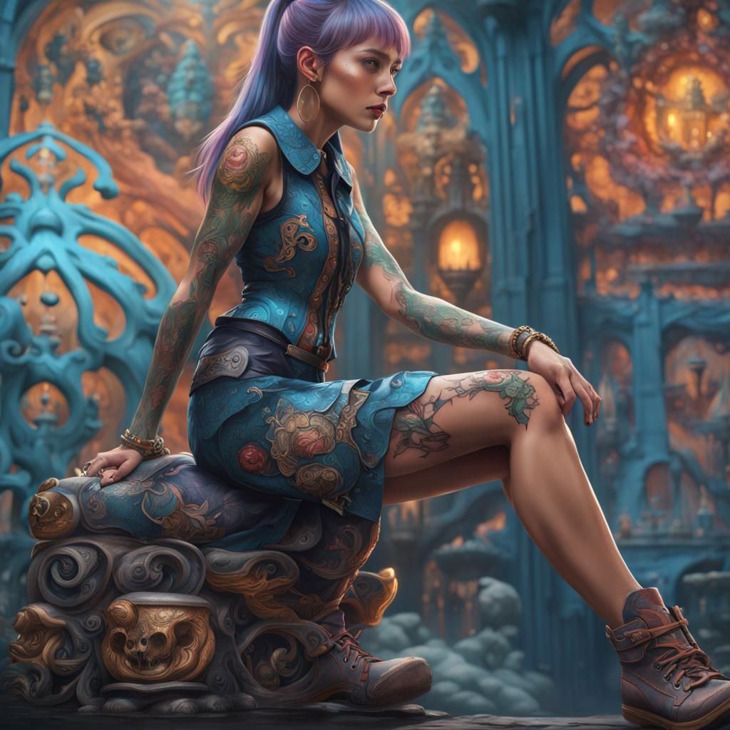 Ink Bunny Tattoo Art: Detailed Matte Painting