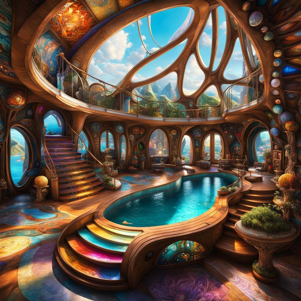 Futuristic Middle-Earth Snail House with Pool