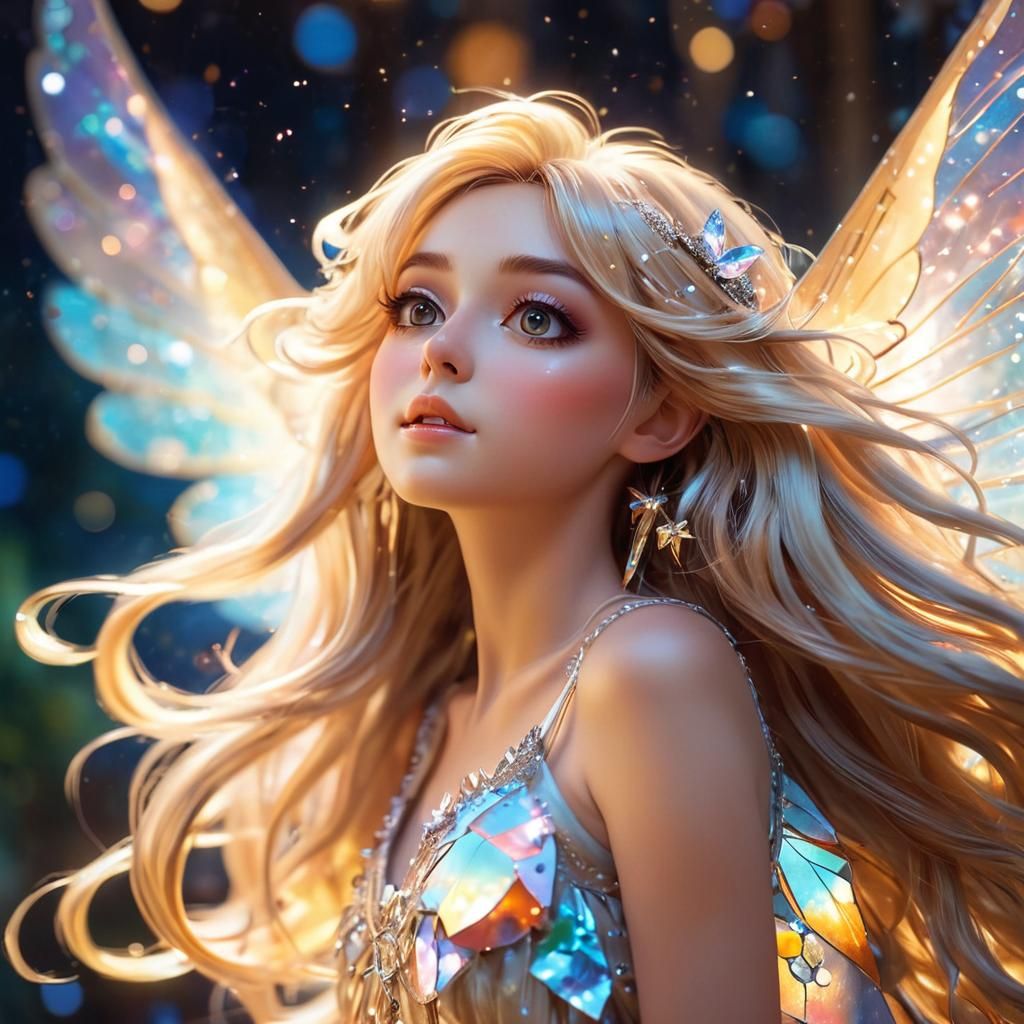 Anime Fairy with Prismatic Wings, Digital Illustration
