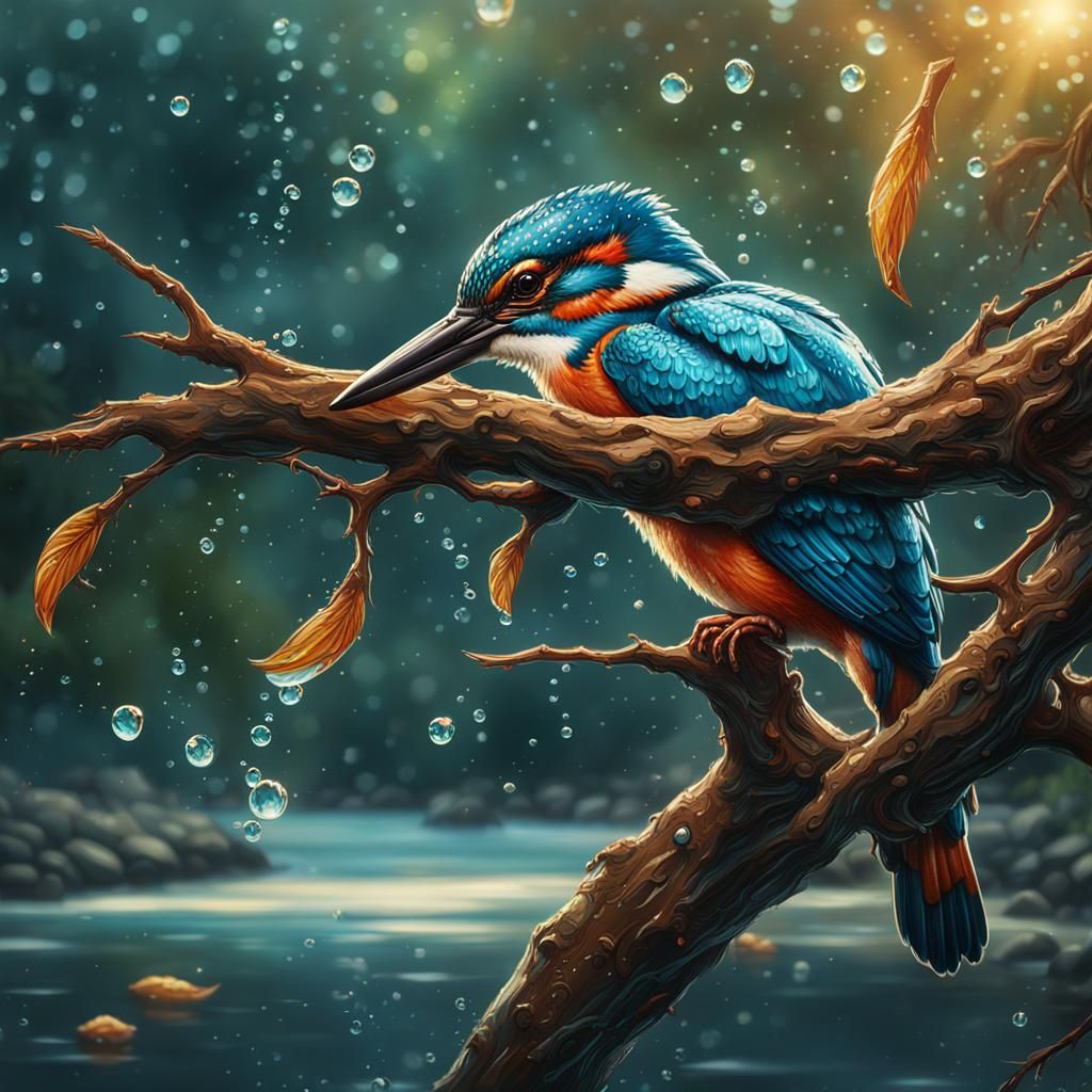 Kingfisher Portrait in Detailed Fantasy Style