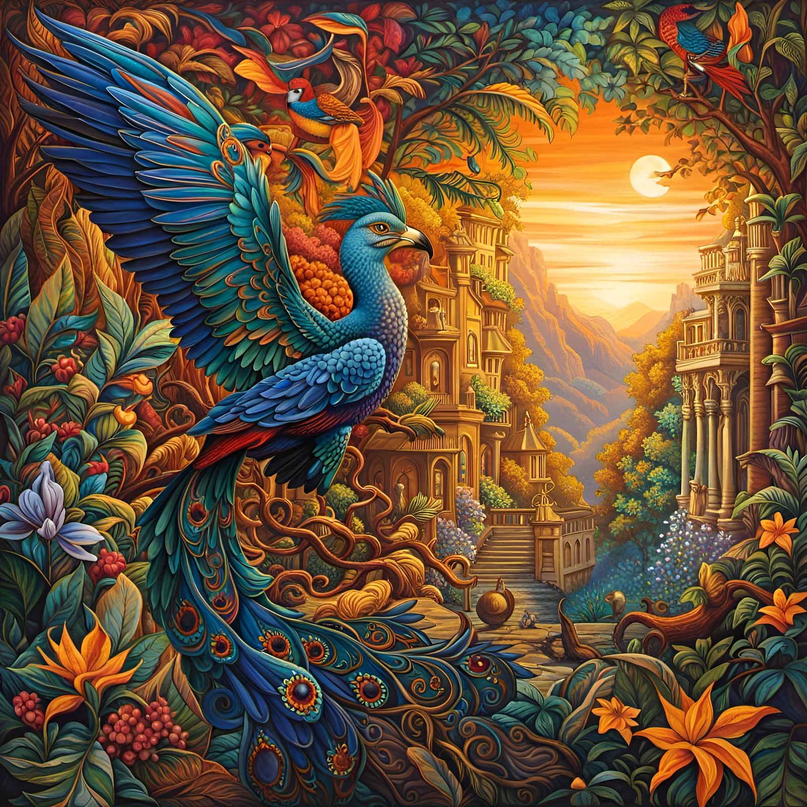 Brahma Meditates in a Hyperdetailed Jungle Mosaic