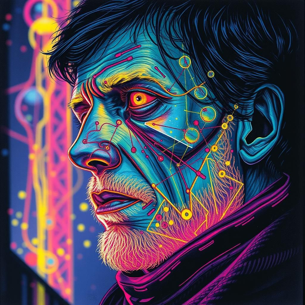 Bioluminescent Biometric Engineer Portrait in Lehr Style