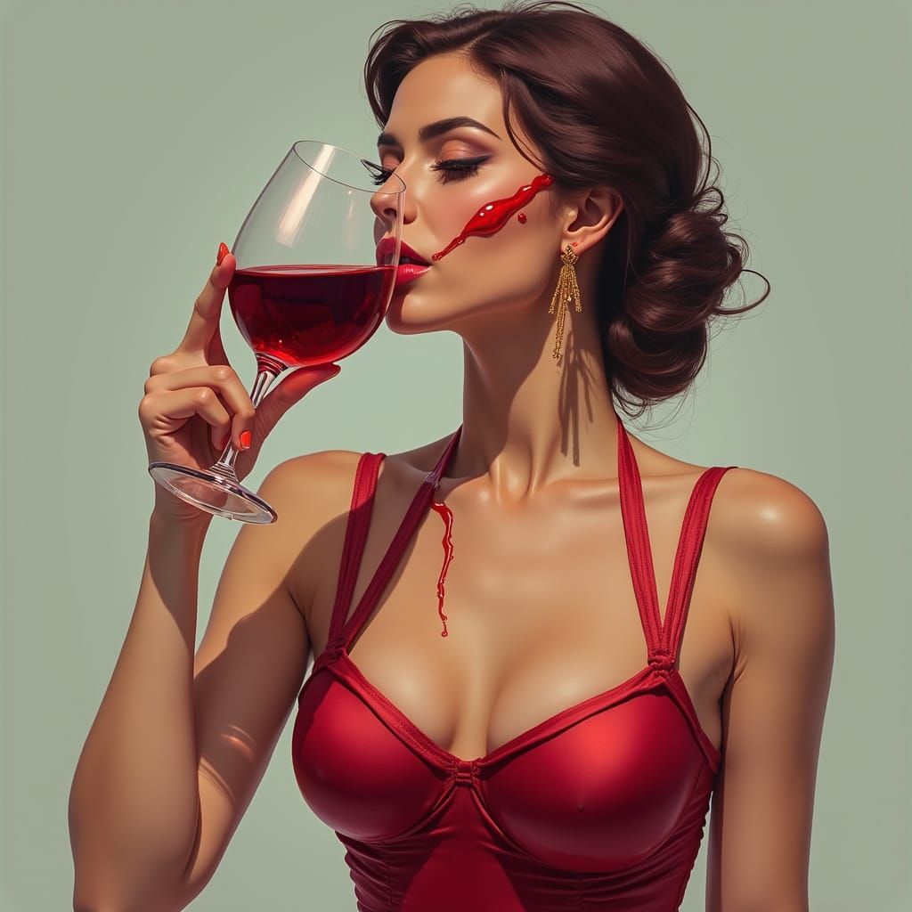 Woman Sipping Wine Forming Swimsuit Straps
