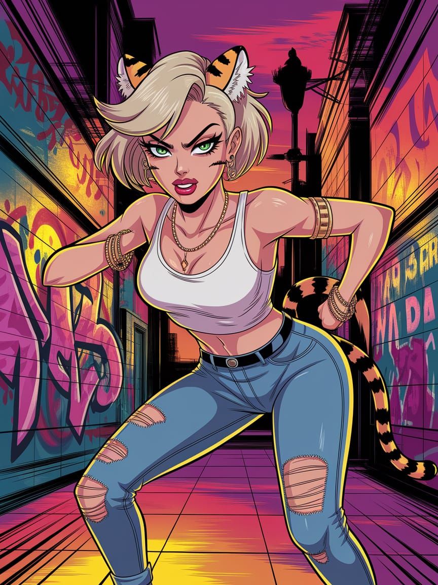 K-Pop Inspired Manga Sketch of Tiger-Eared Dancer